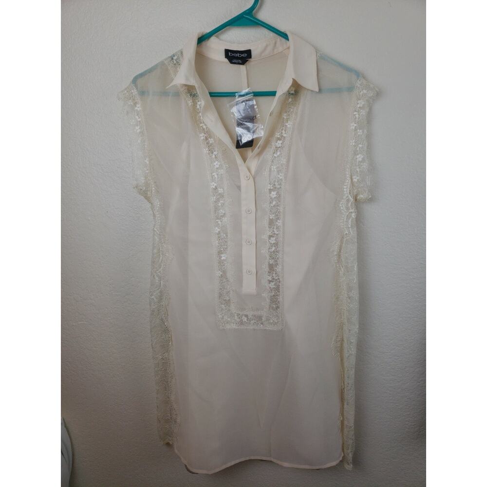 NWT bebe Lace Trim Shirtdress Exquisite eyelash-lace side panels detached